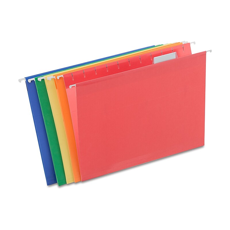 Staples Reinforced Hanging File Folders, 1/5-Cut Tab, Letter Size, Assorted Colors, 25/Box (ST18654-CC) image 1