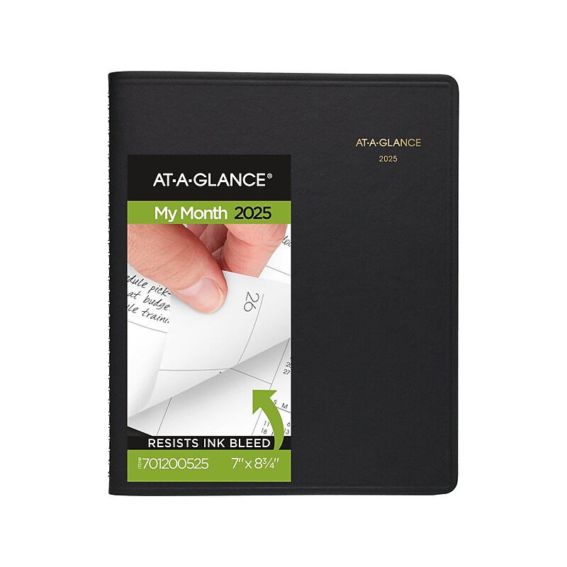 2025 AT-A-GLANCE 7" x 8.75" Monthly Planner, Faux Leather Cover, Black (70-120-05-25) image 1