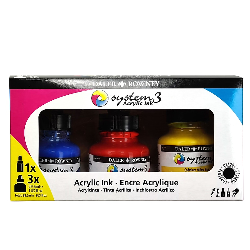 Daler-Rowney System3 Acrylic Ink, Assorted Colors, 29.5ml, 4/Set (DRW161100003) image 1