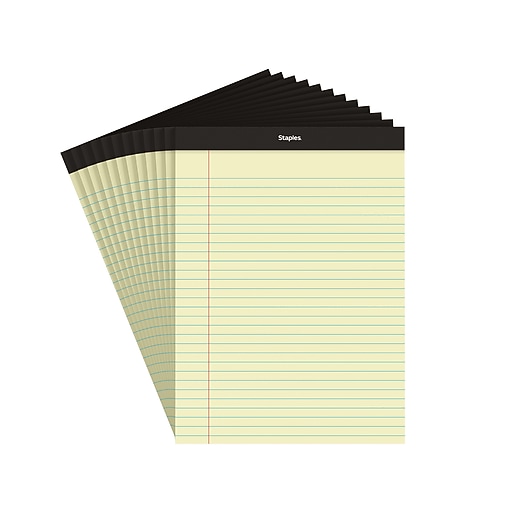Staples Notepad, 8.5" x 11.75", Wide Ruled, Canary, 50 Sheets/Pad, Dozen Pads/Pack (ST57300