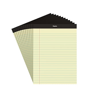 Staples Notepad, 8.5" x 11.75", Wide Ruled, Canary, 50 Sheets/Pad, Dozen Pads/Pack (ST57300)