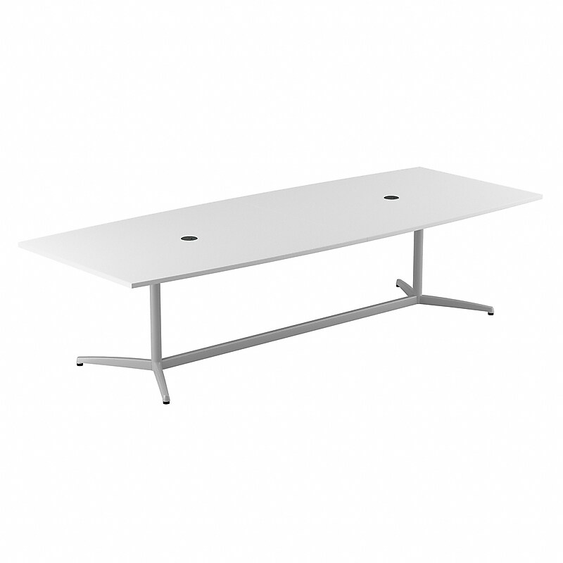Bush Business Furniture 120W x 48D Boat Shaped Conference Table with Metal Base, White (99TBM120WHSVK) image 1
