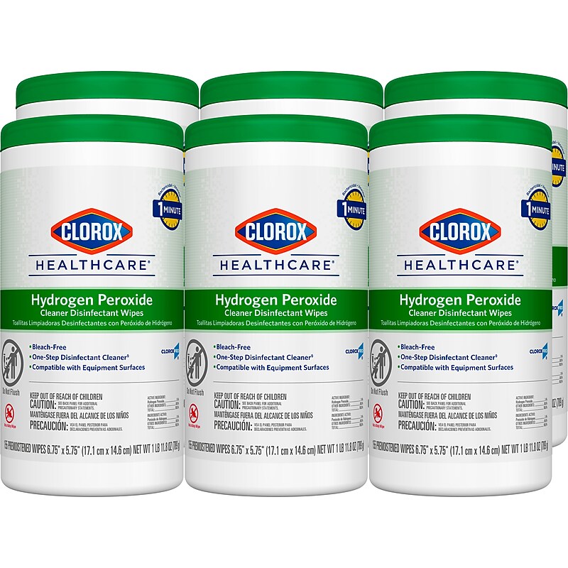 Clorox Healthcare Hydrogen Peroxide Cleaner Disinfectant Wipes, 155 Wipes/Container, 6/Carton (30825CT) image 1