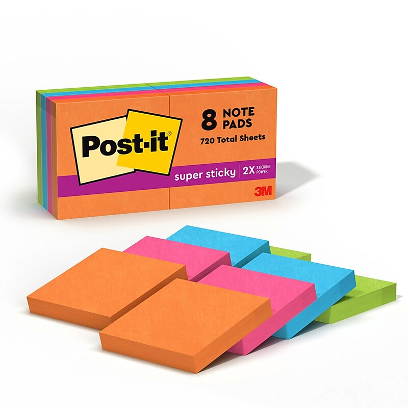 Post-it Super Sticky Notes, 2" x 2", Energy Boost Collection, 90 Sheet/Pad, 8 Pads/Pack (6228SSAU) image 1