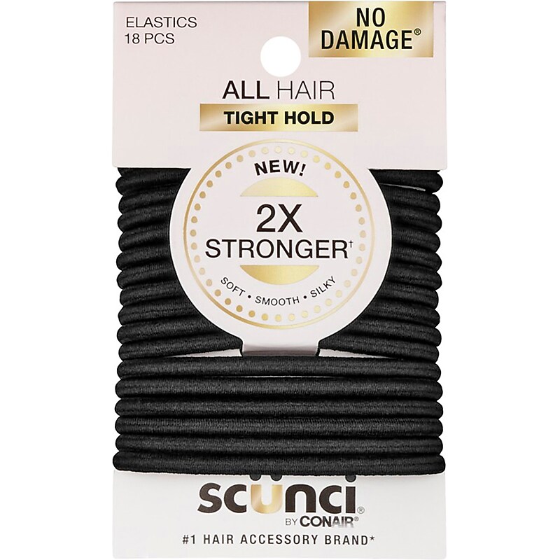 scunci No Damage All Hair Medium Hold Hair Tie, Black, 18/Pack (1014103A048) image 1