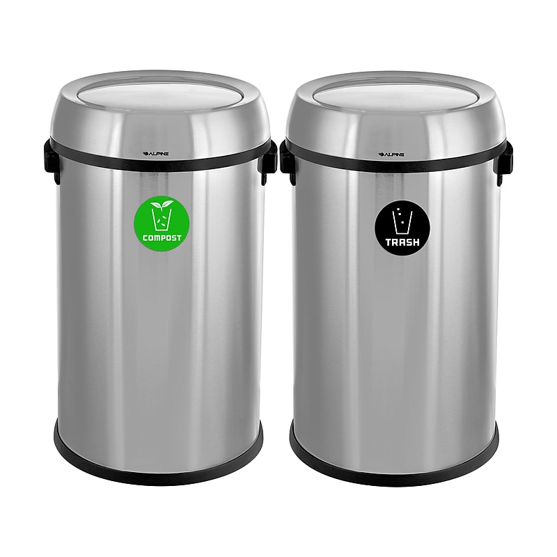 Alpine Industries Stainless Steel Indoor Compost and Trash Can with Swivel Lid, 34 Gallon, Silver, 2/Pack (ALP470-65L-1-CO-T) image 1