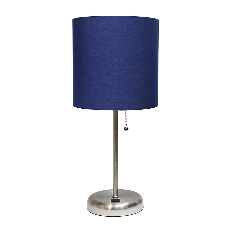 Creekwood Home Oslo 19.50" LED Table Lamp with USB Port, Brushed Steel/Navy Blue (CWT-2012-NV) image 1