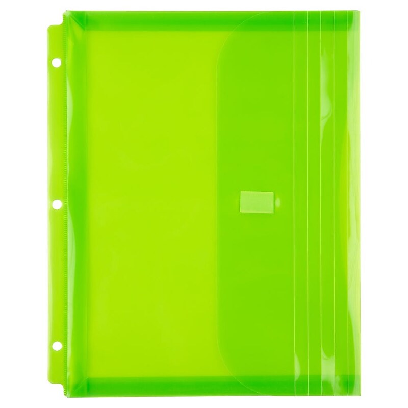 JAM Paper Plastic Binder Pocket, 3-Hole Punched, Lime Green, 3/Pack (218VB1LIMEX3) image 1