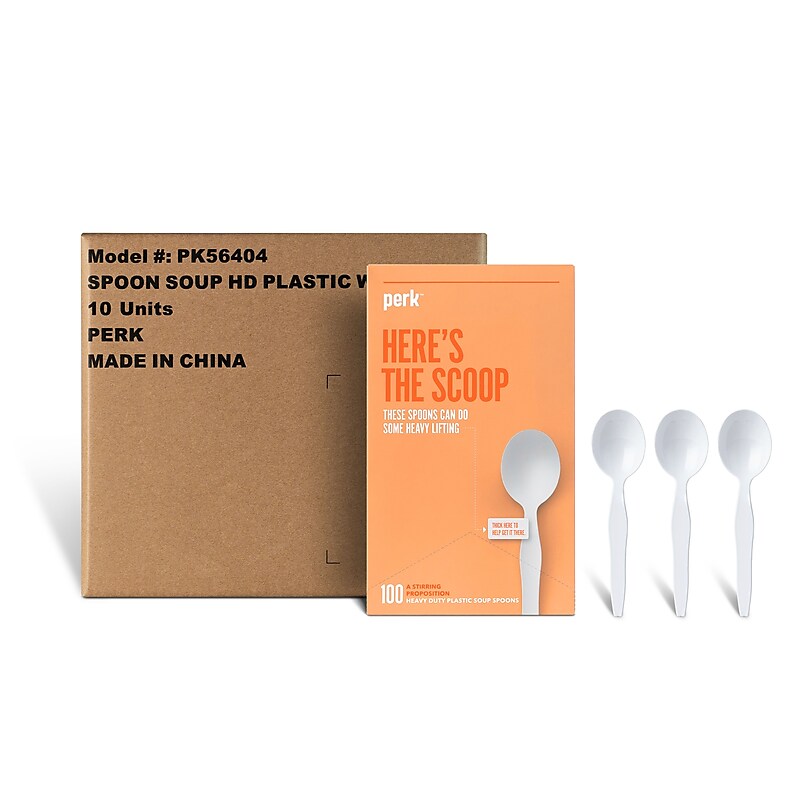 Perk™ Polystyrene Soup Spoon, Heavy-Weight, White, 1000/Carton (PK56404CT) image 1