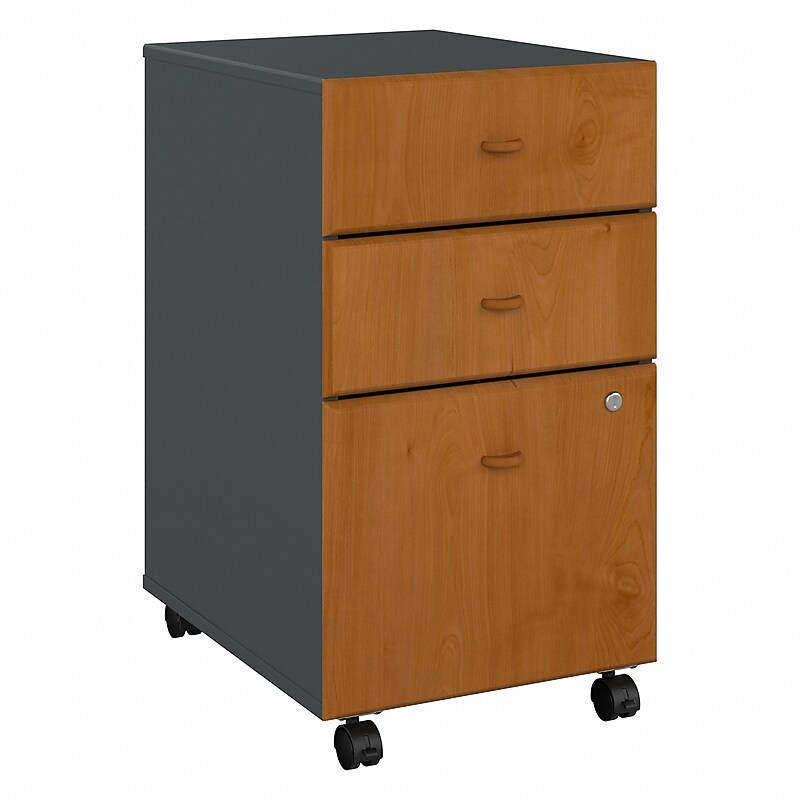 Bush Business Furniture Cubix 3-Drawer Mobile Vertical File Cabinet, Letter/Legal Size, Natural Cherry/Slate (WC57453PSU) image 1
