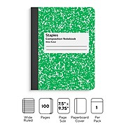 Staples Composition Notebook, 7.5" x 9.75", Wide Ruled, 80 Sheets, Green/White (TR55074)