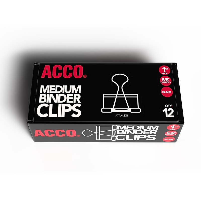 ACCO Medium Binder Clips, 0.63" Capacity, Black, 12 Clips/Pack (A7072050B) image 1