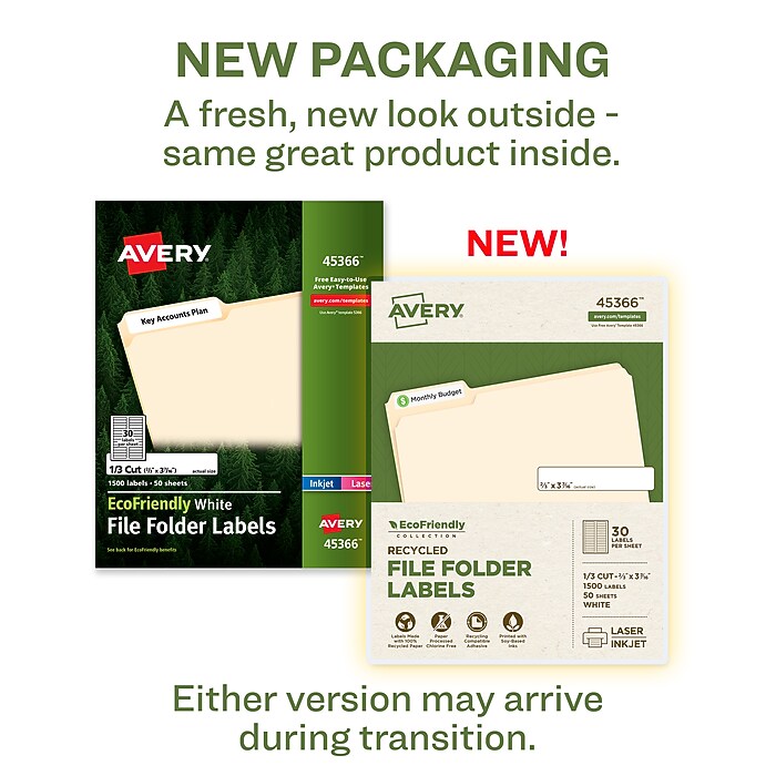 Avery EcoFriendly Laser/Inkjet File Folder Labels, 2/3