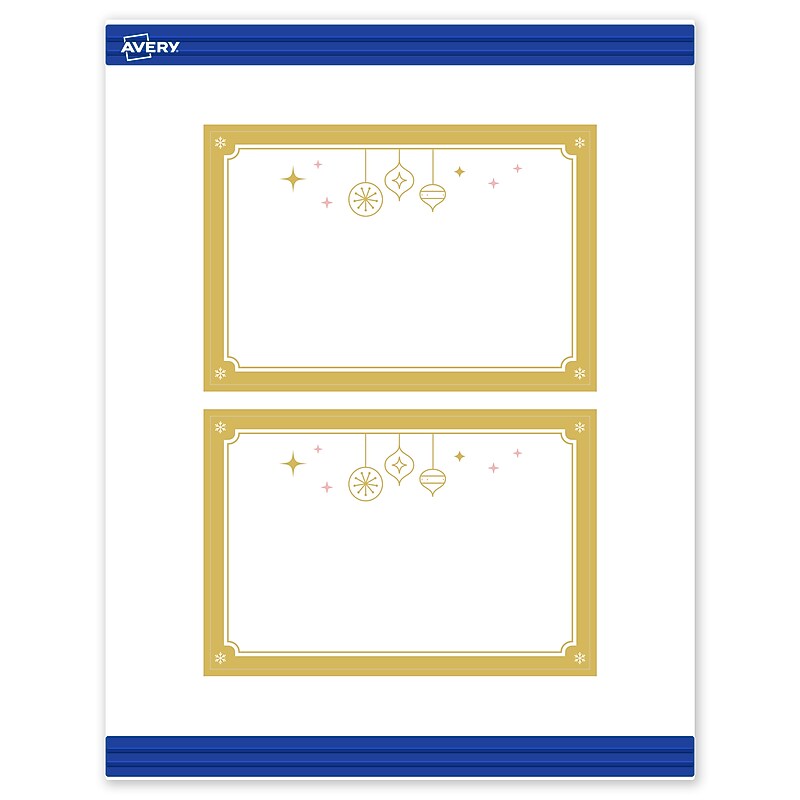 Avery Gold-Metallic Ornaments Matte Blank Card, White, 20/Pack (S00-FH3) image 1