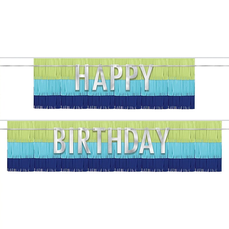 Party City Happy Birthday Fringe Banner Set, Blue/Green, 4/Pack (AM120893-NS) image 1