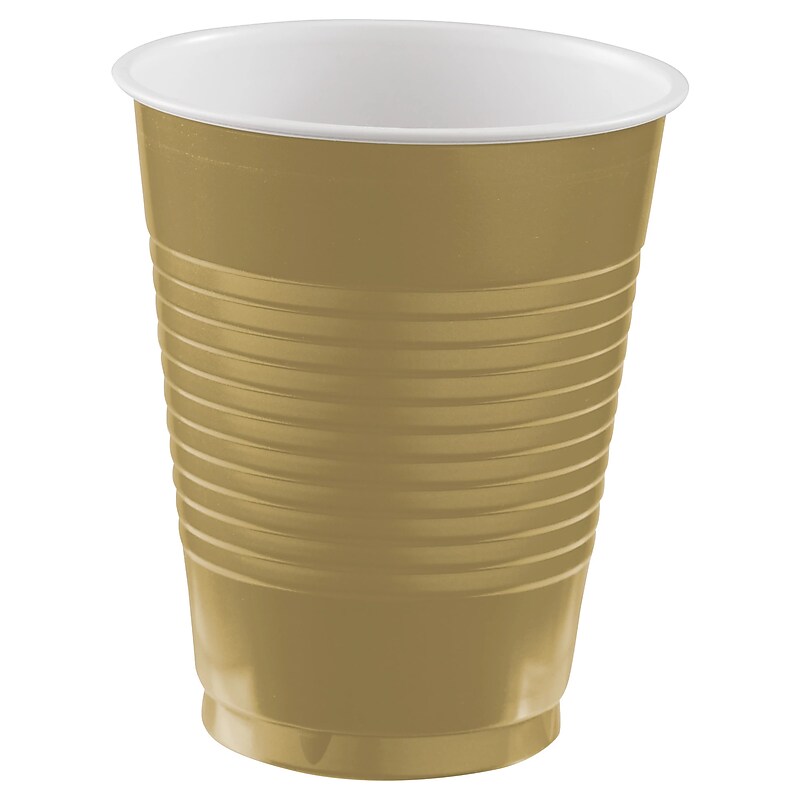 Party City Plastic Cup, 18 oz., Gold, 50 Cups/Pack (AM431754-19-ST) image 1