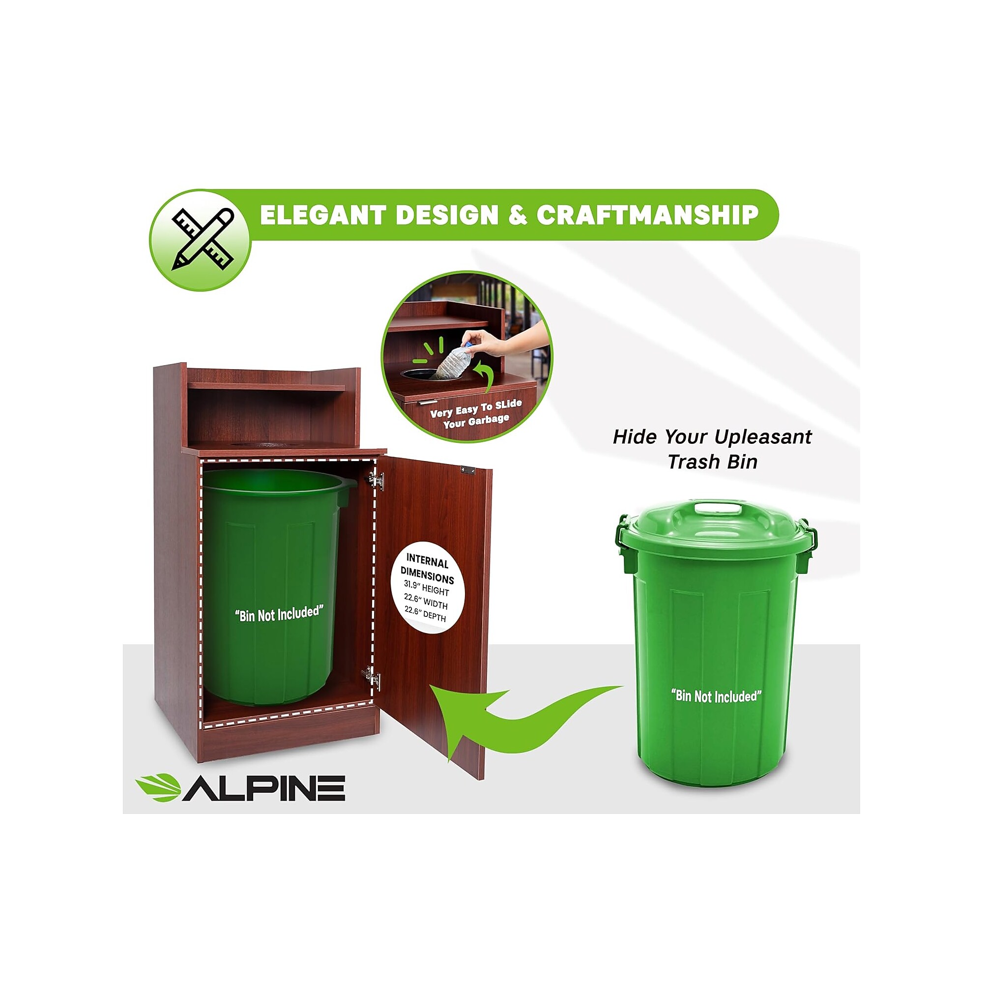 Alpine Industries Food Service Trash Can Enclosure, 32 Gallon, Mahogany (ALP476-DH-MA) Sansujyuku sansujyuku.com