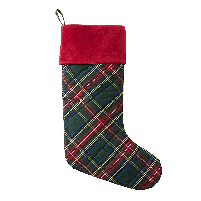 L.L.Bean Tartan Velvet Stocking, Green Plaid (1000199251) image 1
