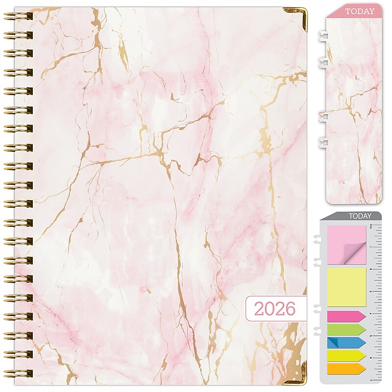 2026 Global Printed Products Pink Marble 8.5" x 11" Weekly & Monthly Planner, Paperboard Cover (NRY26-8511-01) image 1