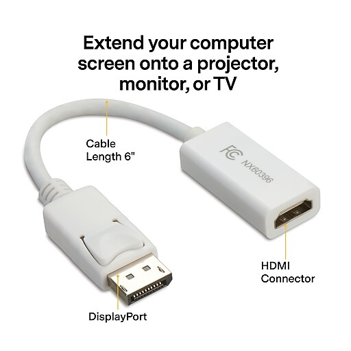 NXT Technologies 0.5' DisplayPort/HDMI Audio/Video Adapter, White
