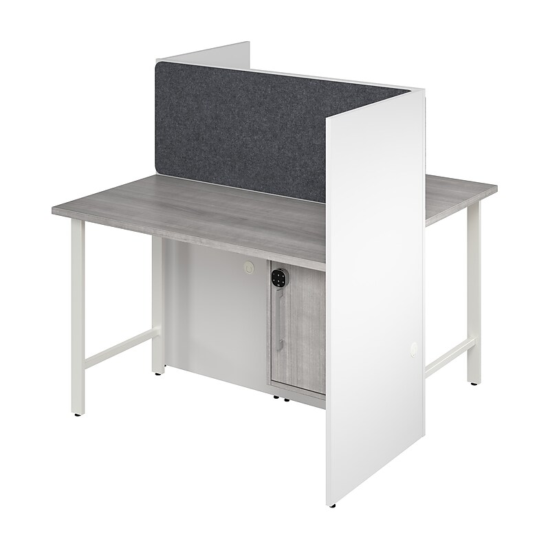 Bush Business Furniture Hustle 48"W 2 Person Back to Back Cubicle Panel Workstation, White/Platinum Gray (HUS020WHPG) image 1