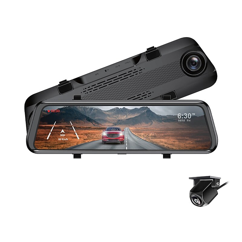 GekoGear Orbit D100 2 Channel 1080P Front / 1080P Rearview Mirror Dashcam, Black image 1