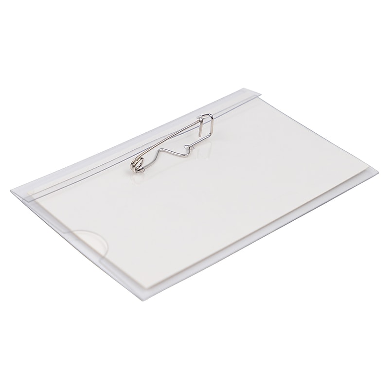 JAM PAPER Plastic Name Tags with Pin, 3 5/8" x 2 1/4", Clear, 24/Pack (401139015) image 1