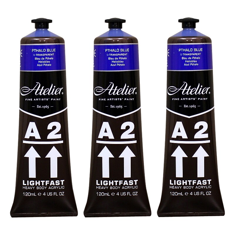 Chroma Atelier A2 Lightfast Acrylic Paint Tube, Pthalo Blue, 4 oz., 3/Bundle (CRM690-3) image 1