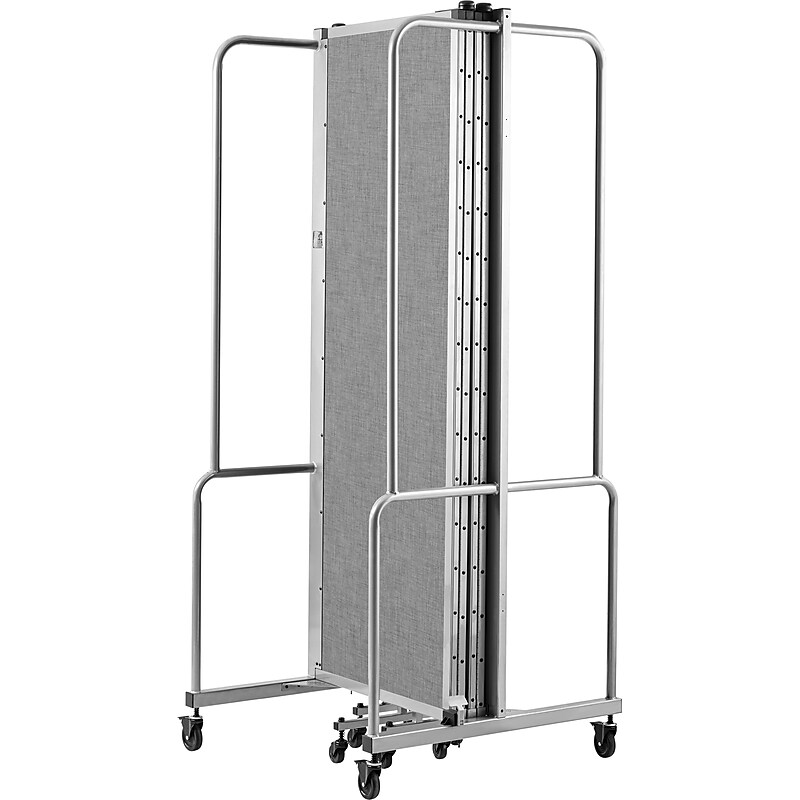 National Public Seating Robo Series 5-Panel Folding Mobile Room Divider, 72"H x 72"W, Grey Fabric (RDG6-5PT02) image 1