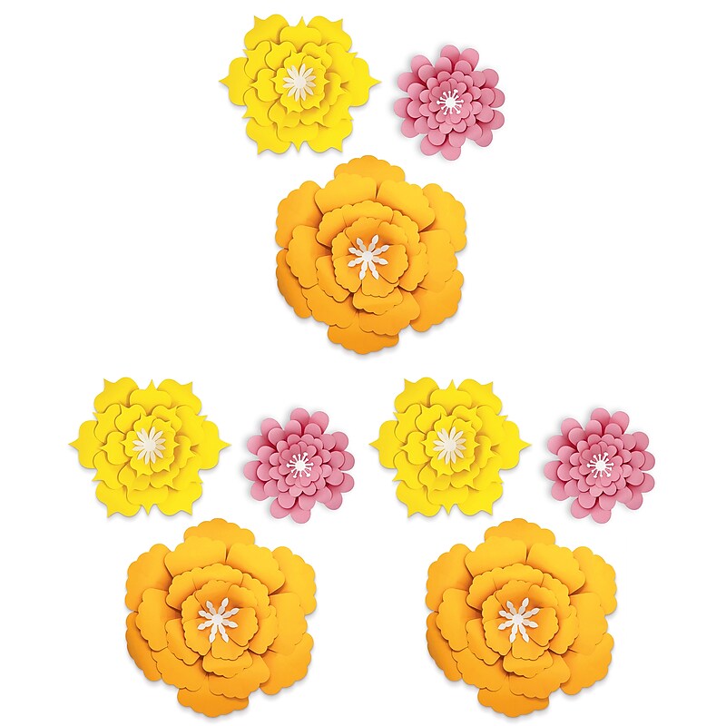 Happily Ever Elementary Creatively Inspired Orange, Yellow, Pink Flowers Accent, 3/Set, 3 Sets/Bundle (CD-107006-3) image 1