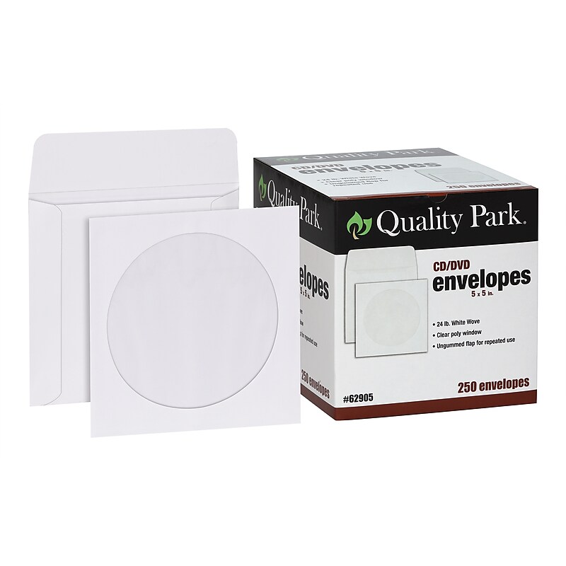 Quality Park Open End CD/DVD Envelopes, 5" x 5", White Wove, 250/Box (QUA62905) image 1