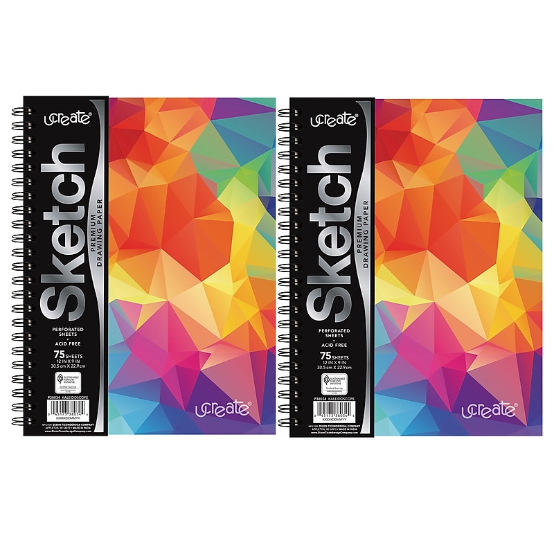 uCreate Kaleidoscope 12" x 9" Wire Bound Sketch Book, 75 Sheets/Book, 2/Bundle (PAC38034-2) image 1