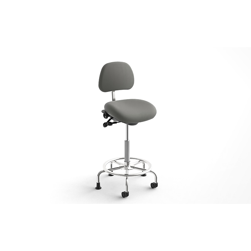 healtHcentric Sit Stand Armless Frixion Lab Stool with Backrest and Footrest with Lumbar Support, Dark Grey image 1