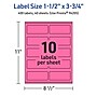 Avery Laser/Inkjet Rectangle Multipurpose Labels, 1.5" x 3.75", Bright Pink, 400/Pack (94205)~#|#~6D11DDA4-5217-4B63-8DACF1CD769EC9B1_sc7
