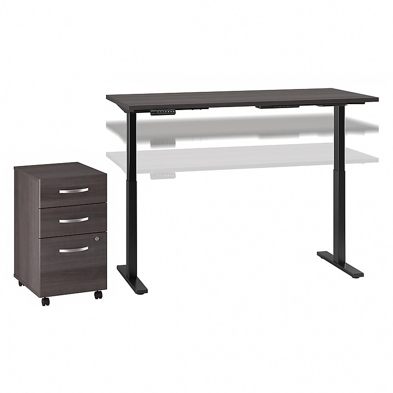 Bush Business Furniture Move 60 Series 72"W Electric Height Adj Standing Desk w/ Storage, Storm Gray/Black Powder (M6S006SGSU) image 1