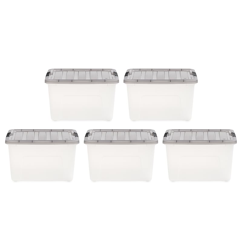 Iris 40 Quart Storage Bin with Latching Lid, Plastic, Clear, 5/Pack (500154) image 1