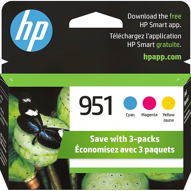HP 951 Cyan/Magenta/Yellow Standard Yield Ink Cartridge, 3/Pack (CR314FN#140) image 1