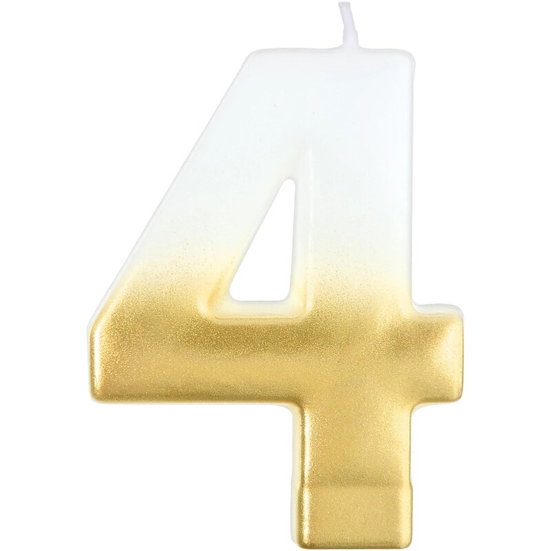 Party City Number 4 Birthday Candle, White/Gold (AM171063) image 1