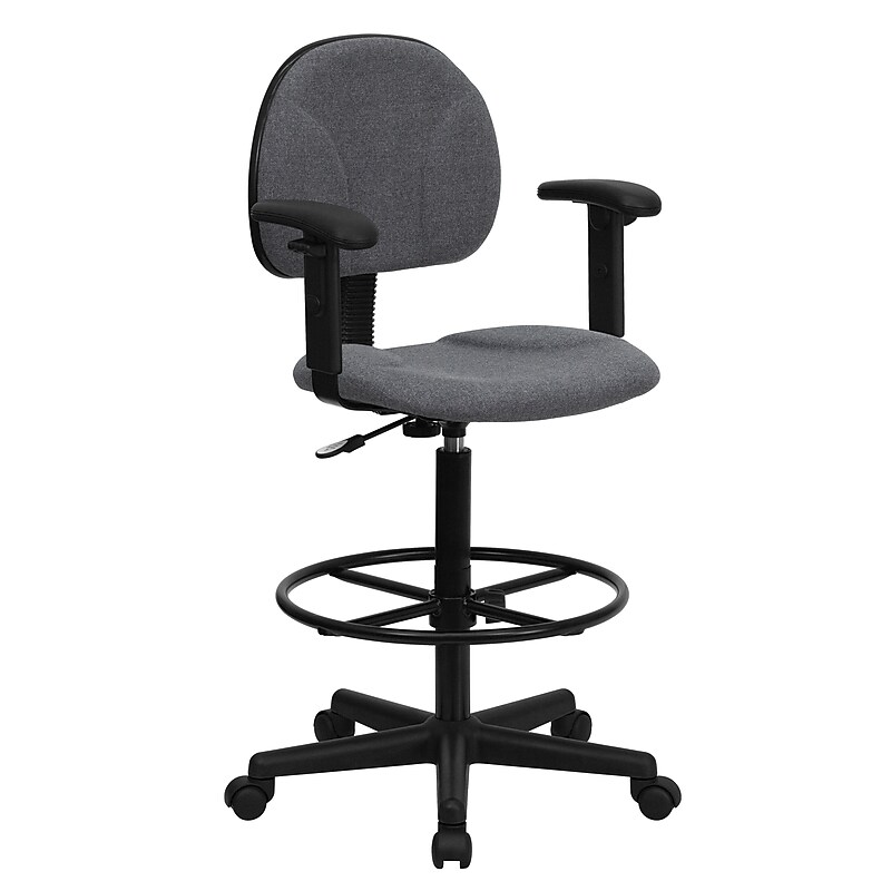 Flash Furniture Mid Back Fabric Ergonomic Drafting Stool With Arms, Gray (BT659GRYARMS) image 1