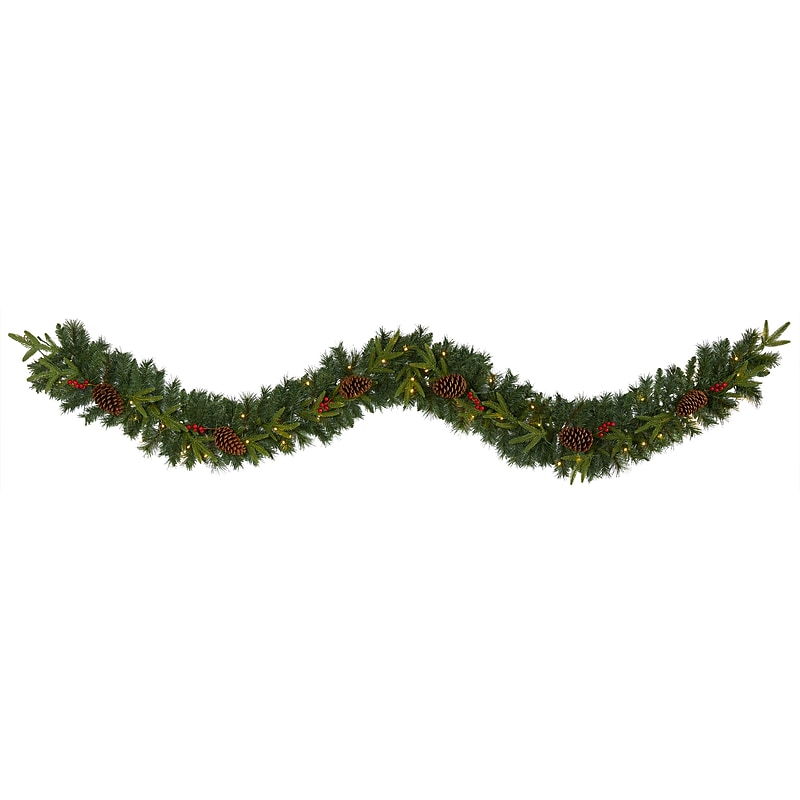 Nearly Natural 9-ft Mixed Pine Artificial Christmas Garland with 50 Clear LED Lights, Berries and Pinecones (W1104) image 1