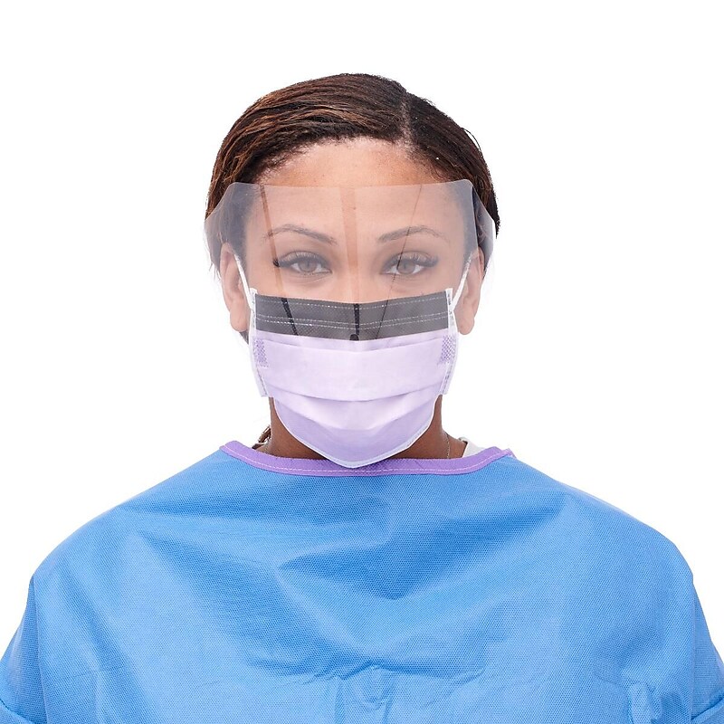 Medline ASTM L3 Procedure Face Mask with Eye Shield, Ear Loops, Purple, 25/Box (NON27410ELZ) image 1