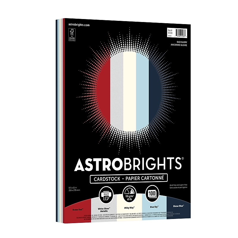 Astrobrights 65 lb. Cardstock Paper, 8.5" x 11", Old Glory, 100 Sheets/Ream (91033) image 1