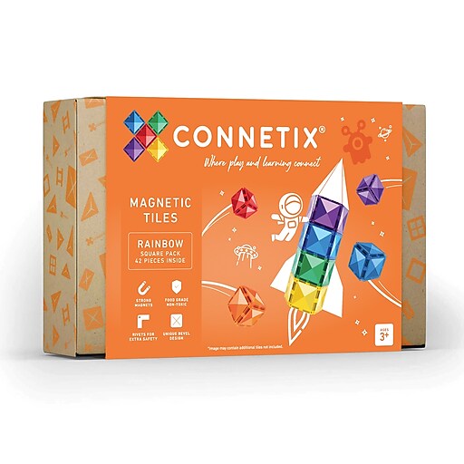 Connetix Magnetic Tiles Rainbow Square Pack, 42 Pieces