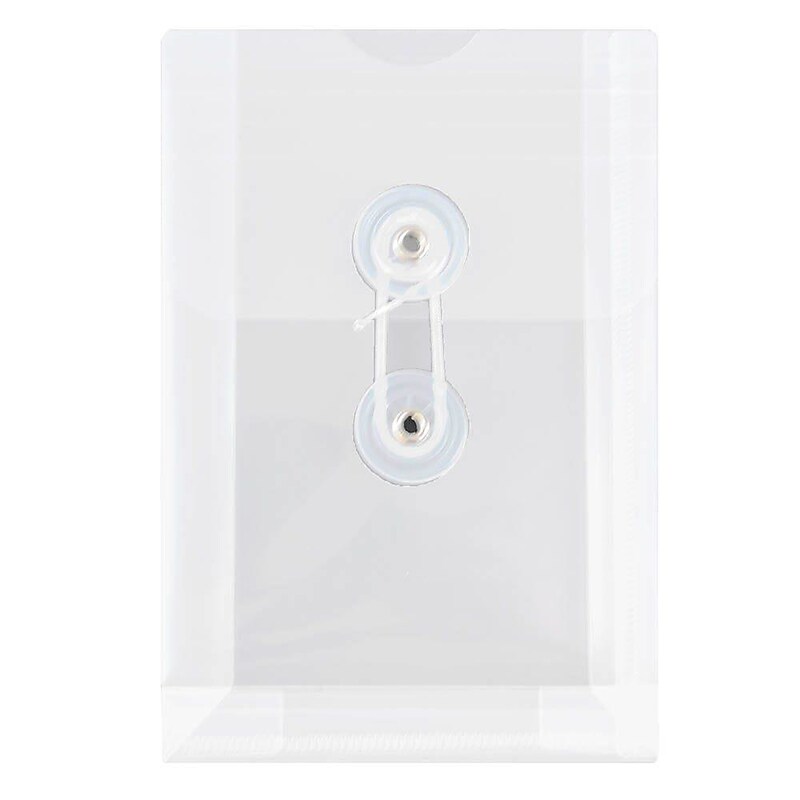 JAM Paper Premium Plastic Filing Envelope with Button & String Closure, 4 1/4" x 6 1/4", Clear, 3/Pack (473B1CLX3) image 1