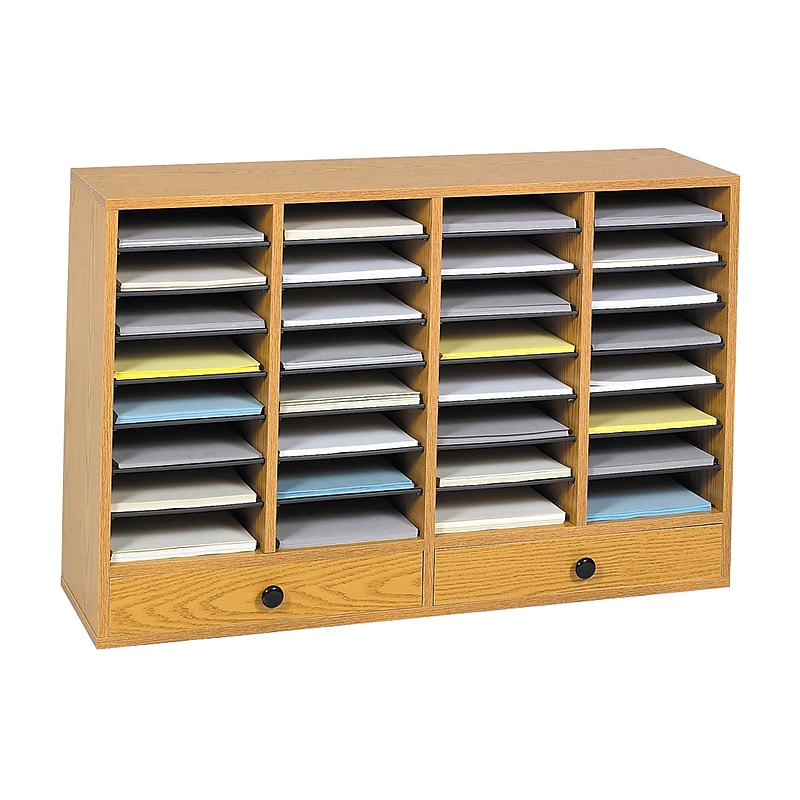 Safco 32-Compartment Wood Compartment Storage, Medium Oak (9494MO) image 1