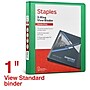 Staples 1" 3-Ring View Binders, D-Ring, Green (58656)~#|#~6D4CB0F9-5DBB-4A75-B7B8A1E1765C6628_sc7