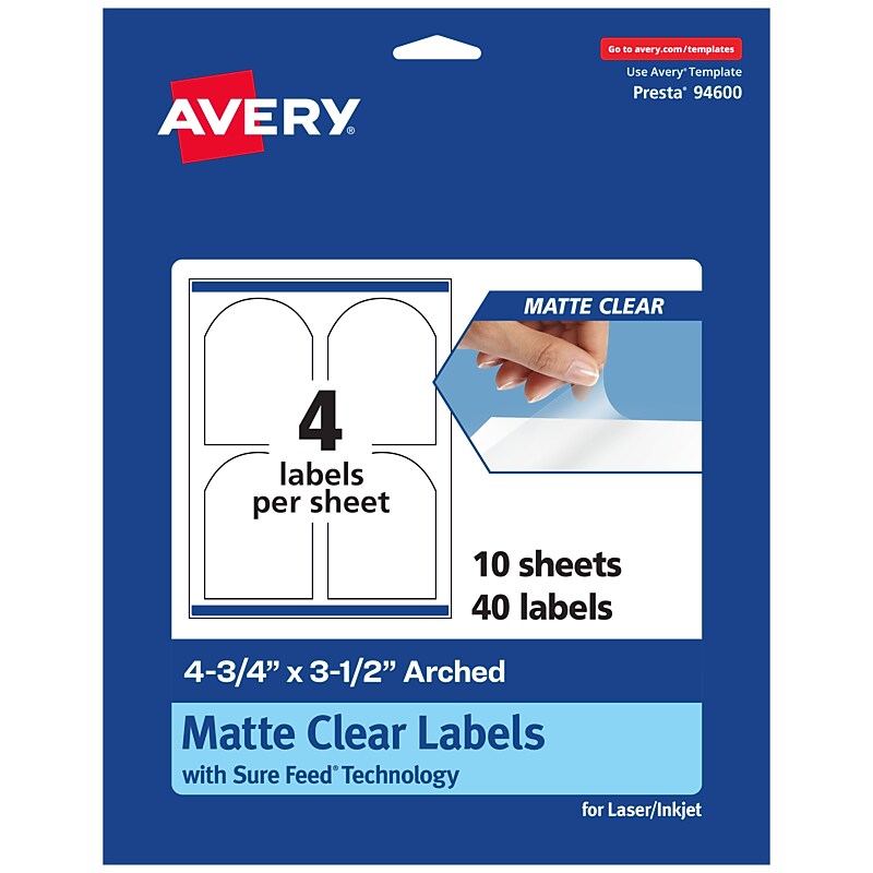 Avery Laser/Inkjet Decorative Edge Multipurpose Labels, 4-3/4" x 3-1/2", Clear, 40/Pack (94600) image 1