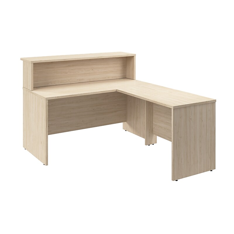 Bush Business Furniture Arrive 60"W L Shaped Reception Desk with Shelf, Natural Elm (ARV003NE) image 1