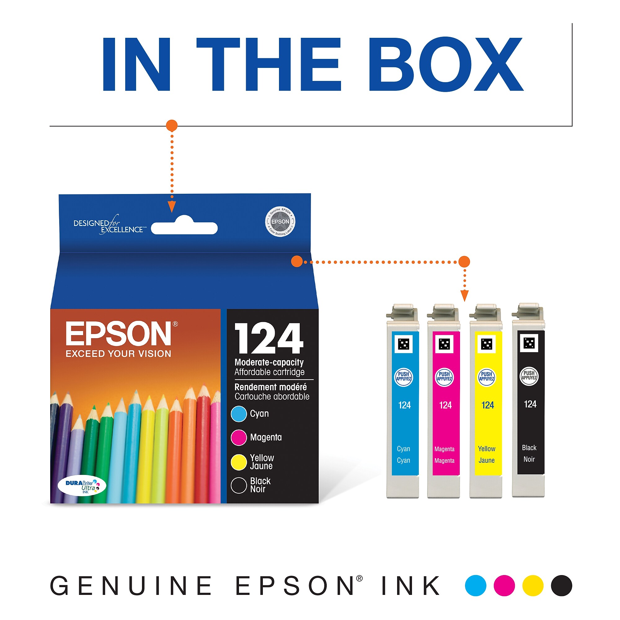 Epson T124 Black/Cyan/Magenta/Yellow Standard Yield Ink Cartridge, 4/Pack (T124120-BCS) Sansujyuku sansujyuku.com