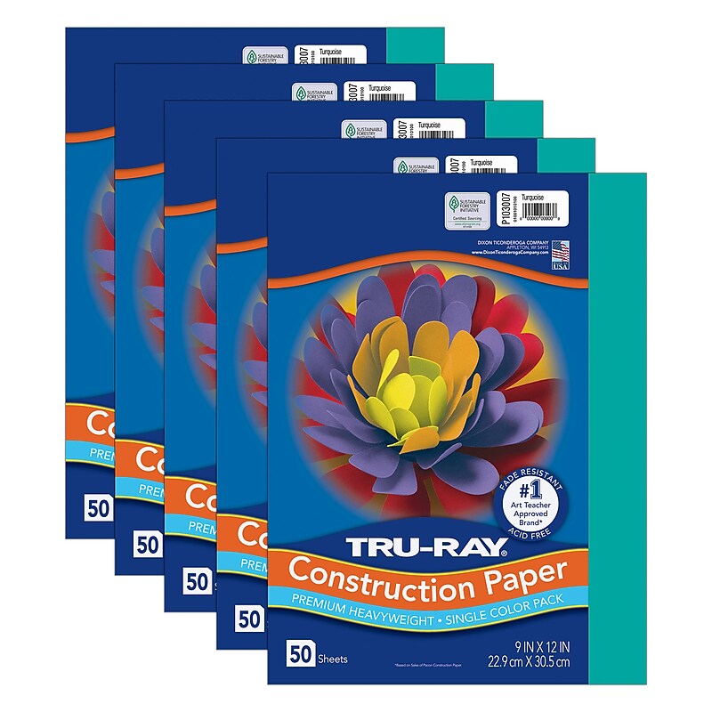 Tru-Ray 9" x 12" Construction Paper, Turquoise, 50 Sheets/Pack, 5 Packs/Bundle (PAC103007-5) image 1